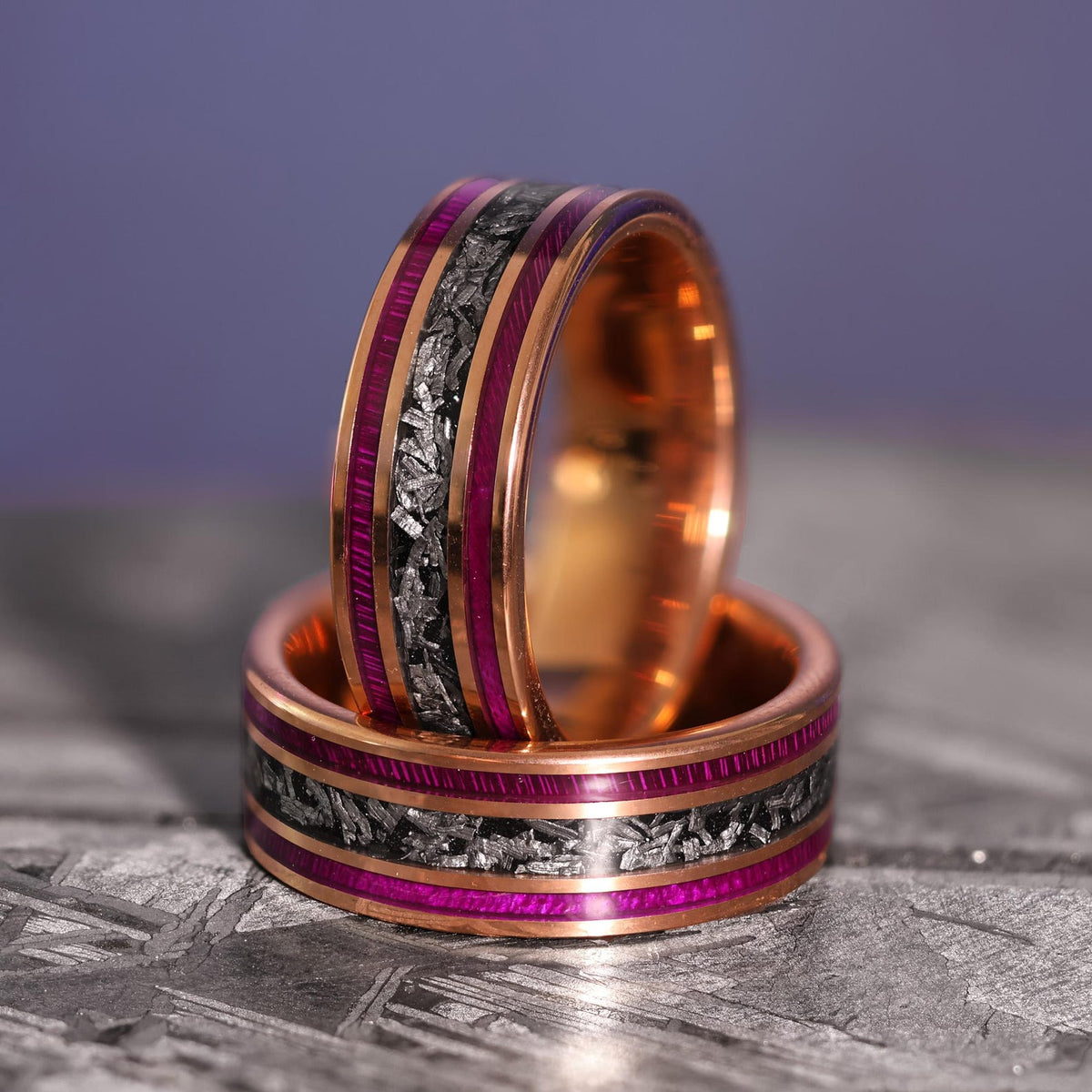 18k Gold Meteorite Core Purple Boxelder Band