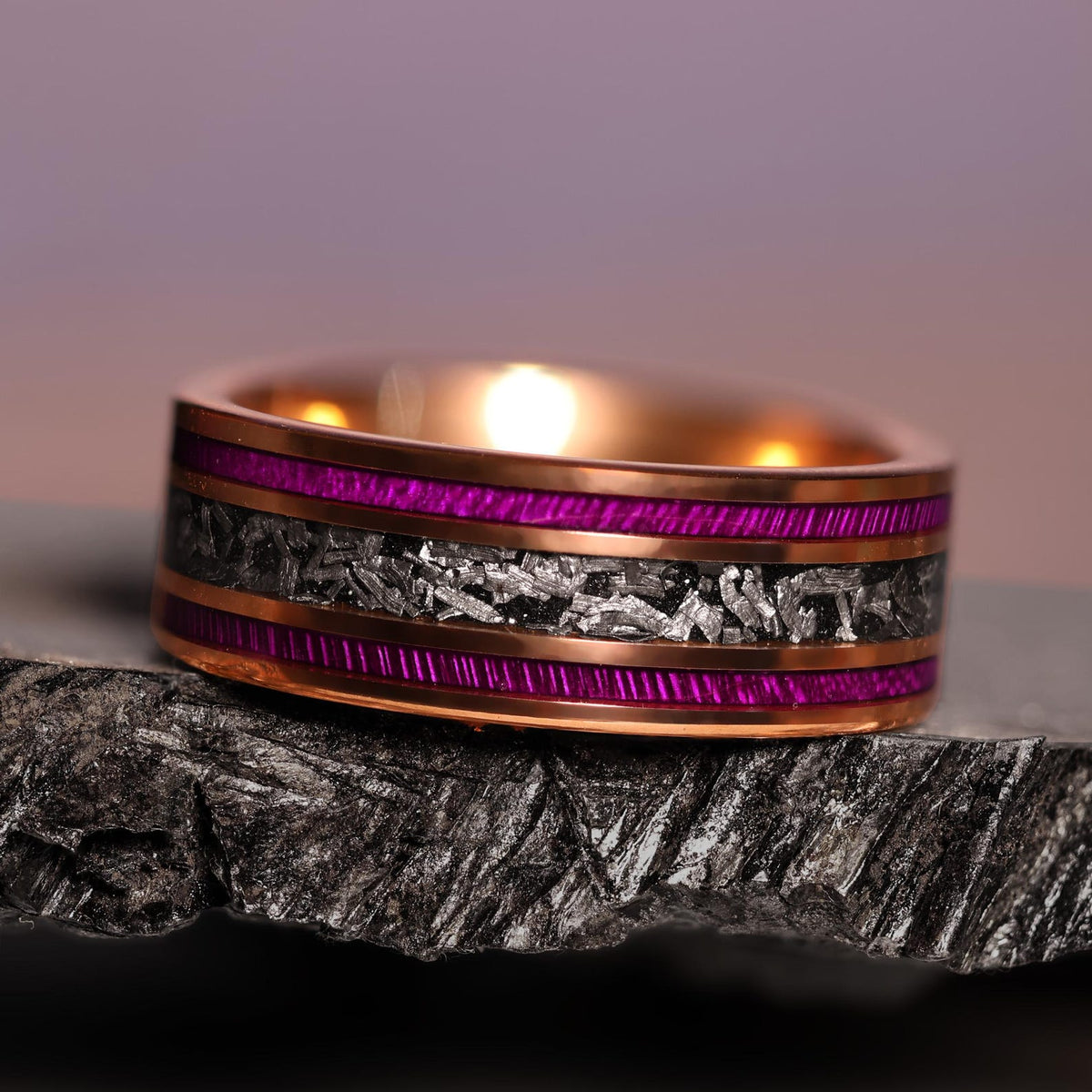 18k Gold Meteorite Core Purple Boxelder Band