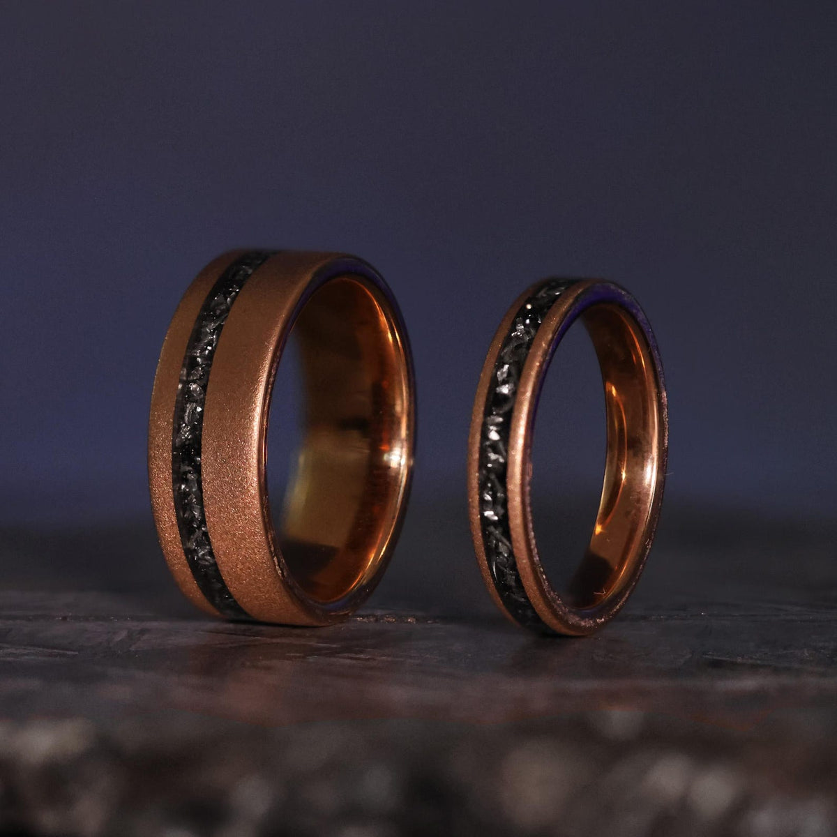 Couples Set | Rose Gold Meteorite | 18k Sandblasted Tungsten