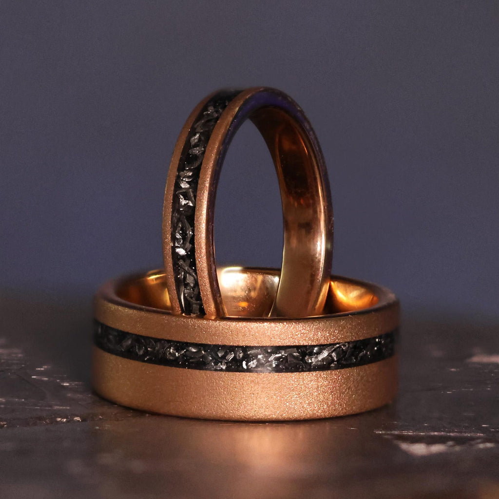 Couples Set | Rose Gold Meteorite | 18k Sandblasted Tungsten