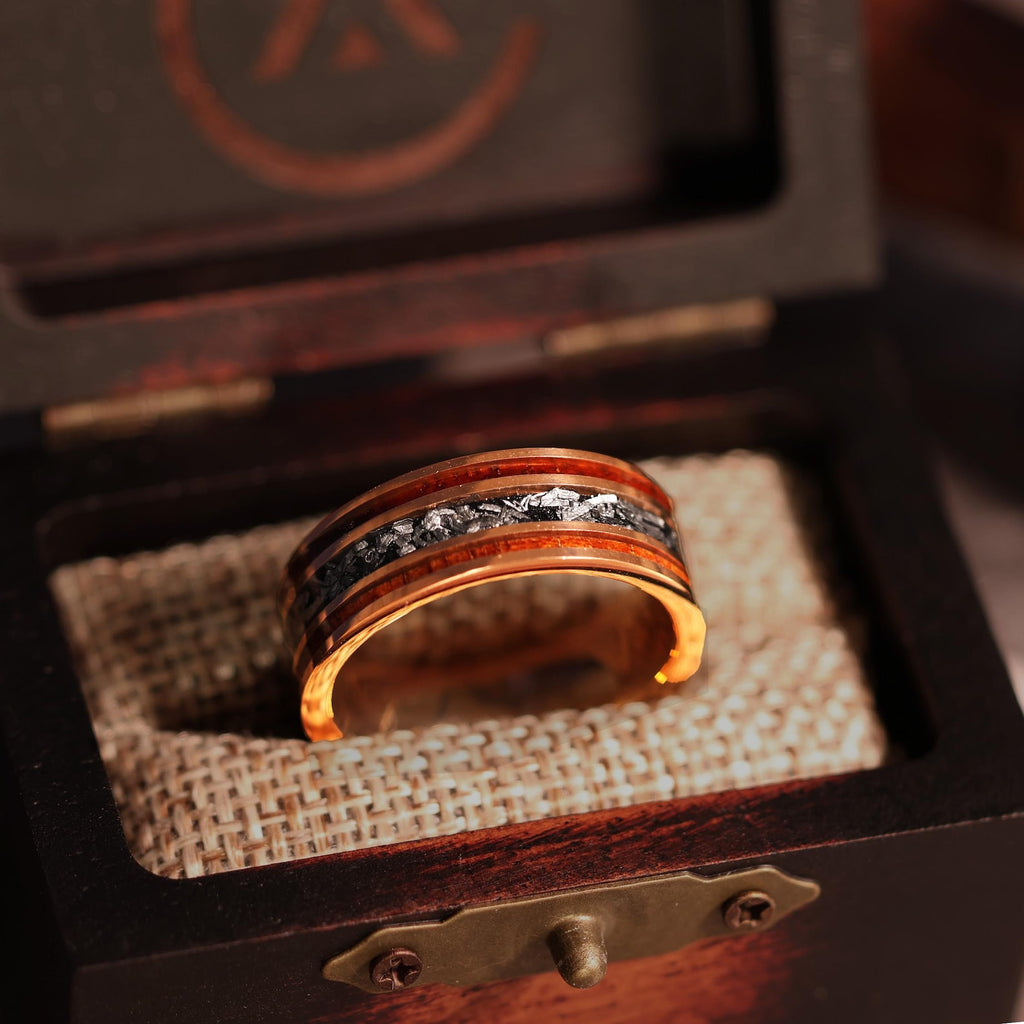18k Gold Koa Meteorite Core Hawaiian Wood Ring
