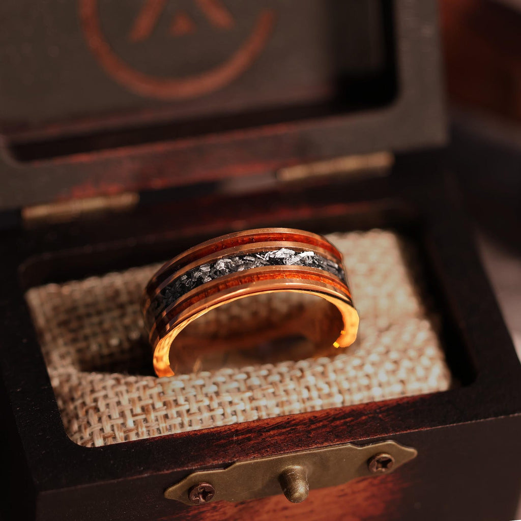18k Gold Koa Meteorite Core Hawaiian Wood Ring