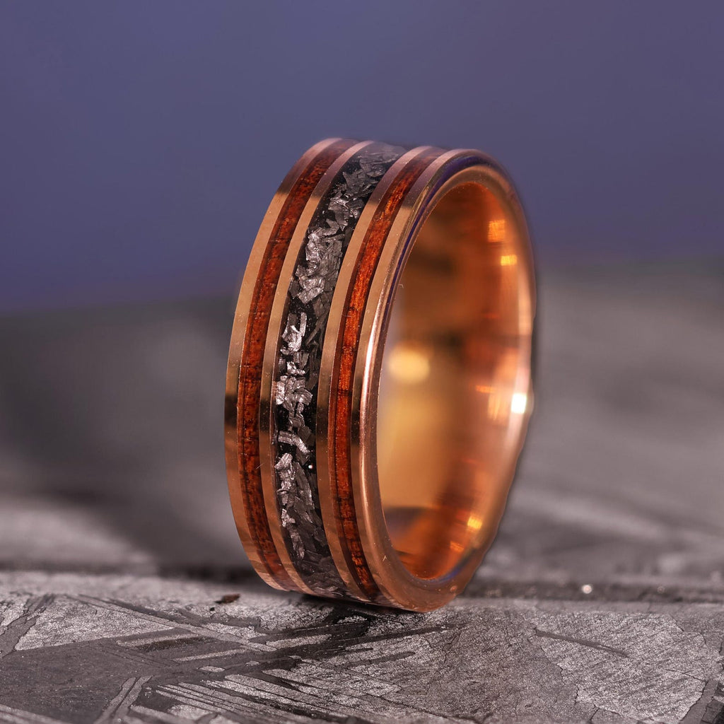 18k Gold Koa Meteorite Core Hawaiian Wood Ring