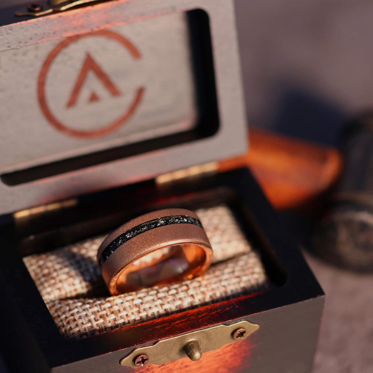 Couples Set | Rose Gold Meteorite | 18k Sandblasted Tungsten
