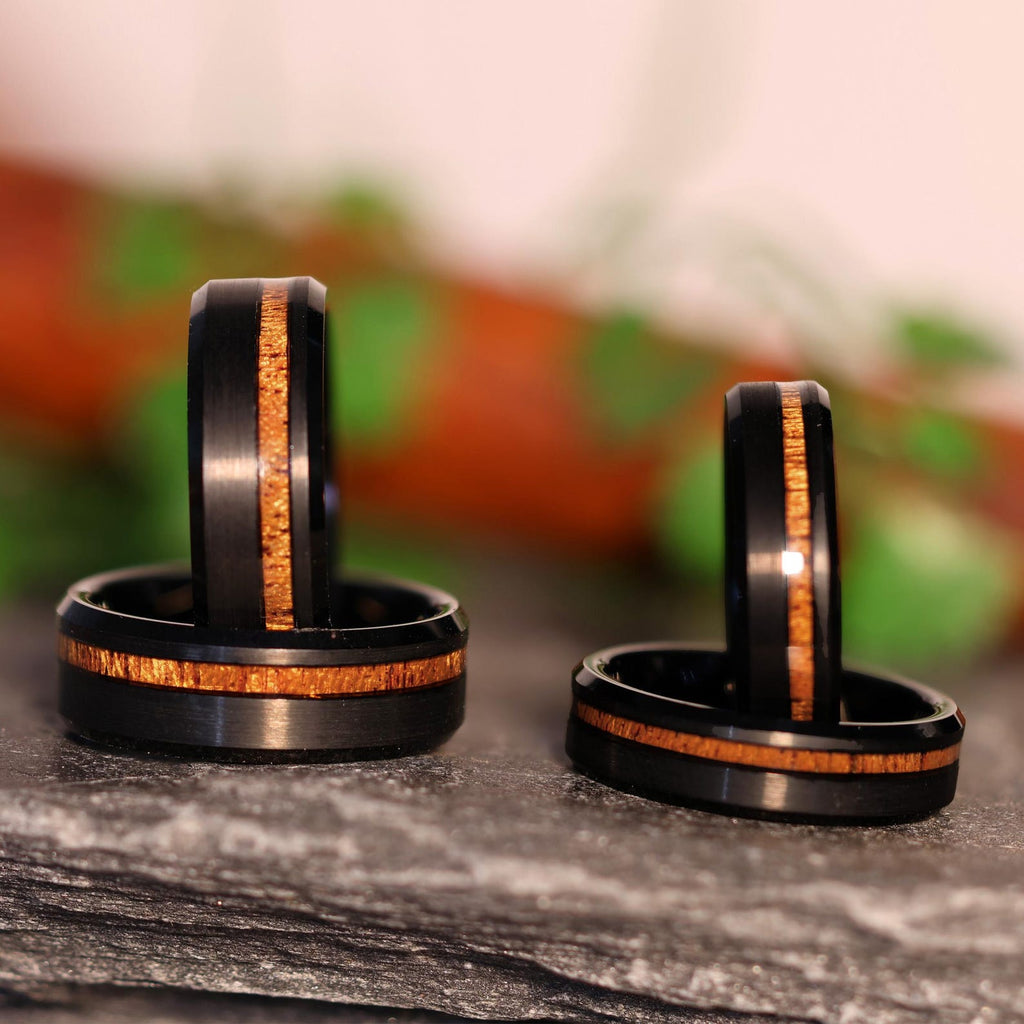 The MAUI : Hawaiian Koa Wood Black Tungsten Mens Wedding Ring