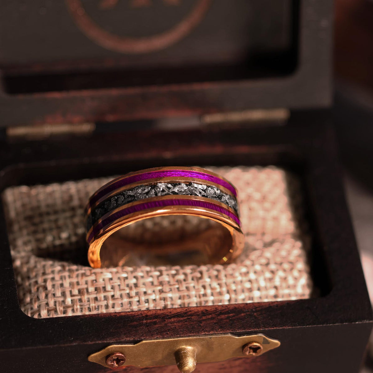 18k Gold Meteorite Core Purple Boxelder Band