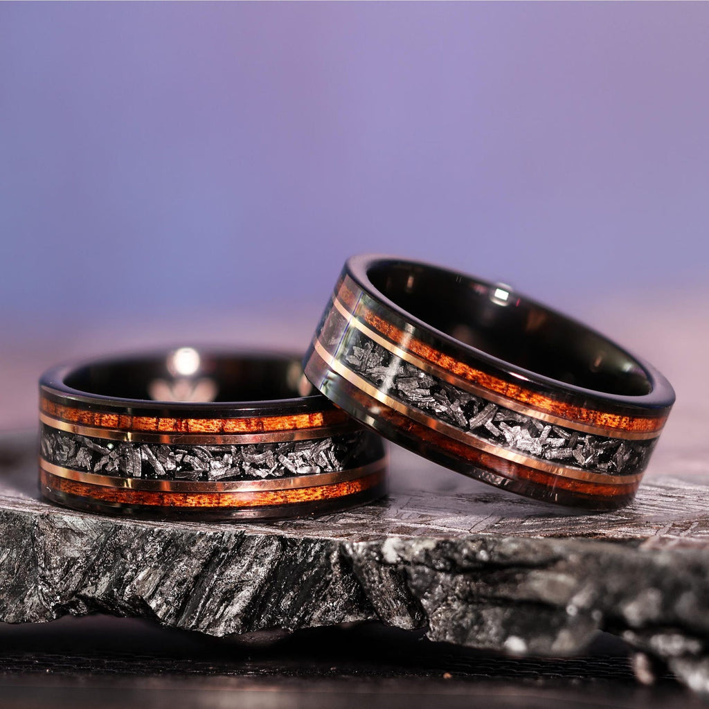 18k Gold Koa Meteorite Core Hawaiian Wood Ring