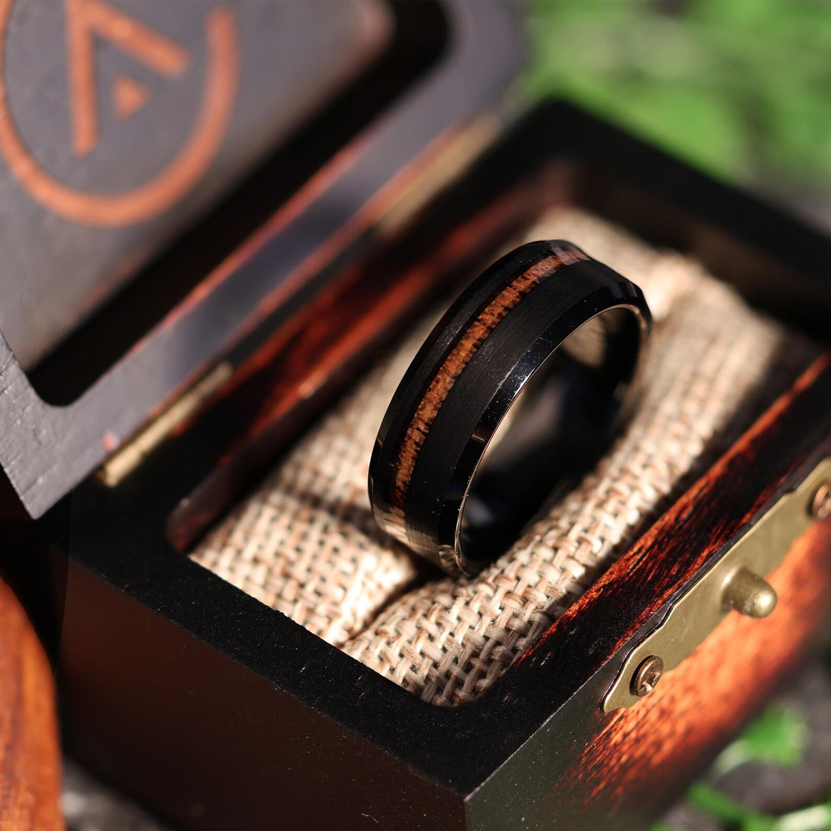 The MAUI : Hawaiian Koa Wood Black Tungsten Mens Wedding Ring