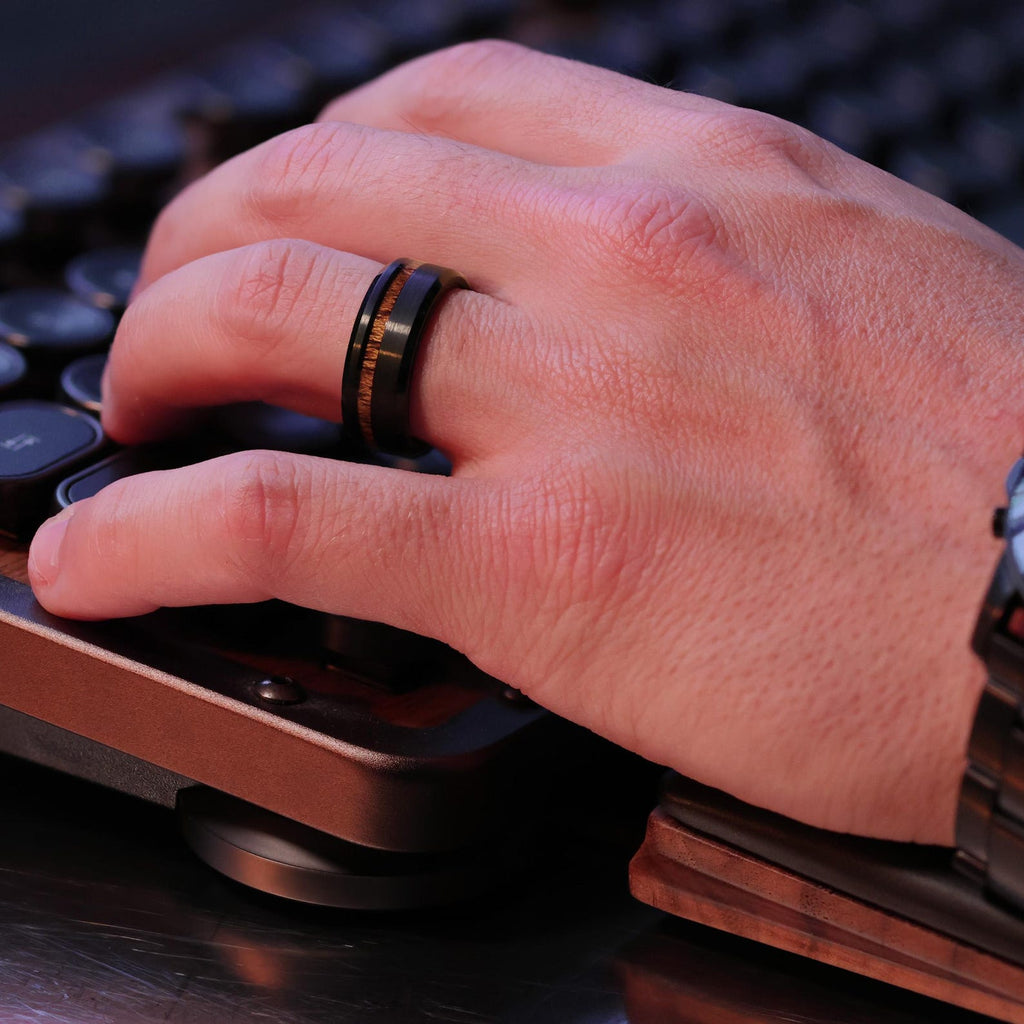 The MAUI : Hawaiian Koa Wood Black Tungsten Mens Wedding Ring