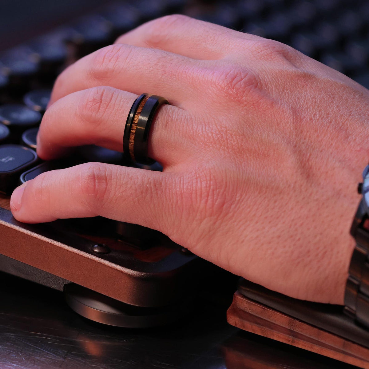 The MAUI : Hawaiian Koa Wood Black Tungsten Mens Wedding Ring