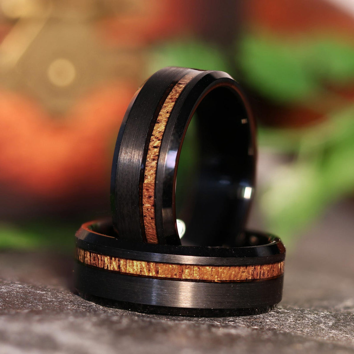 The MAUI : Hawaiian Koa Wood Black Tungsten Mens Wedding Ring