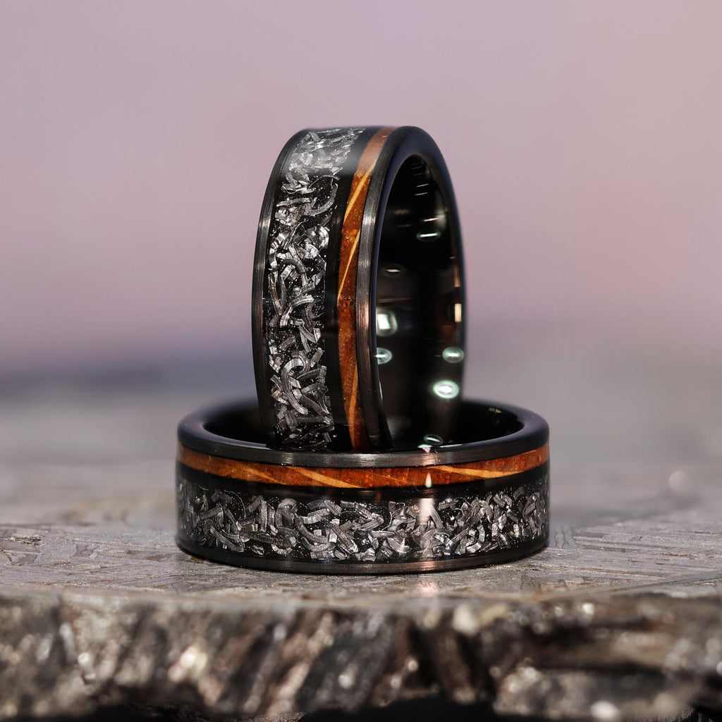 Gibeon Meteorite Whiskey Barrel Wood Ring