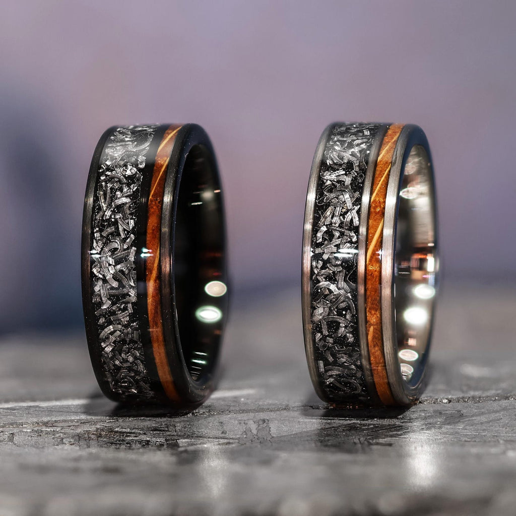 Gibeon Meteorite Whiskey Barrel Wood Ring