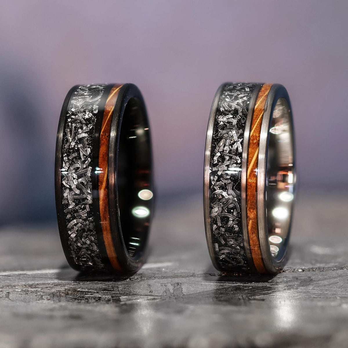 Gibeon Meteorite Whiskey Barrel Wood Ring