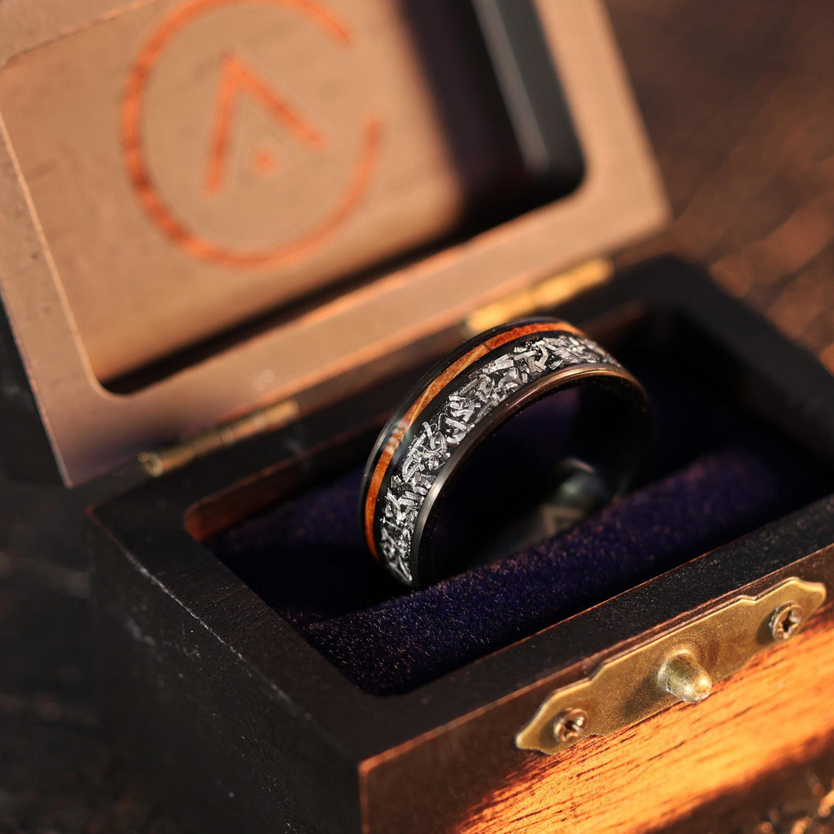 Gibeon Meteorite Whiskey Barrel Wood Ring