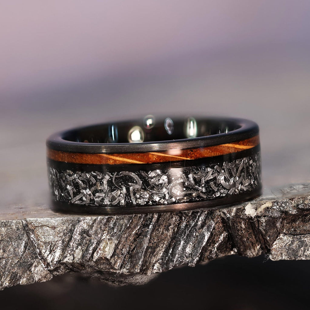 Gibeon Meteorite Whiskey Barrel Wood Ring