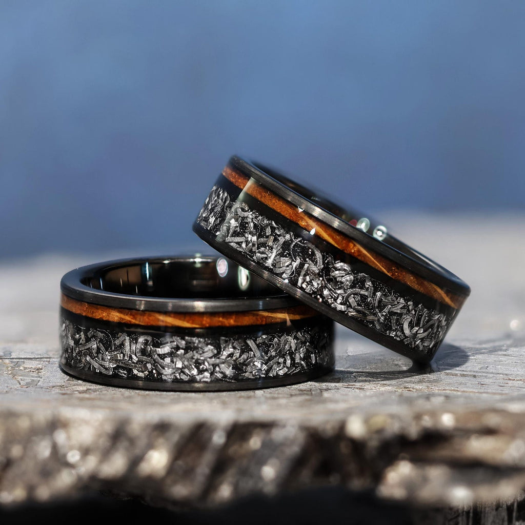 Gibeon Meteorite Whiskey Barrel Wood Ring