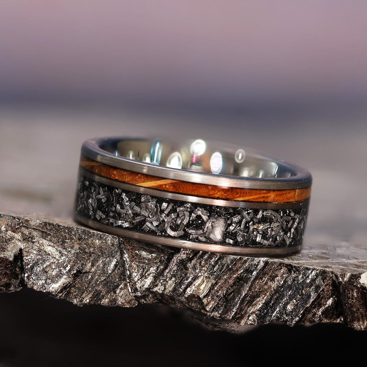 Gibeon Meteorite Whiskey Barrel Wood Ring
