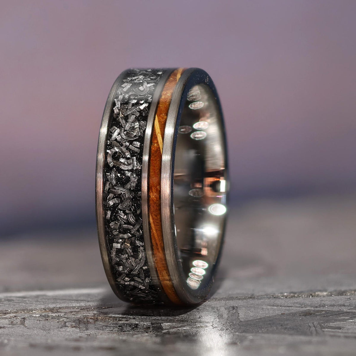 Gibeon Meteorite Whiskey Barrel Wood Ring