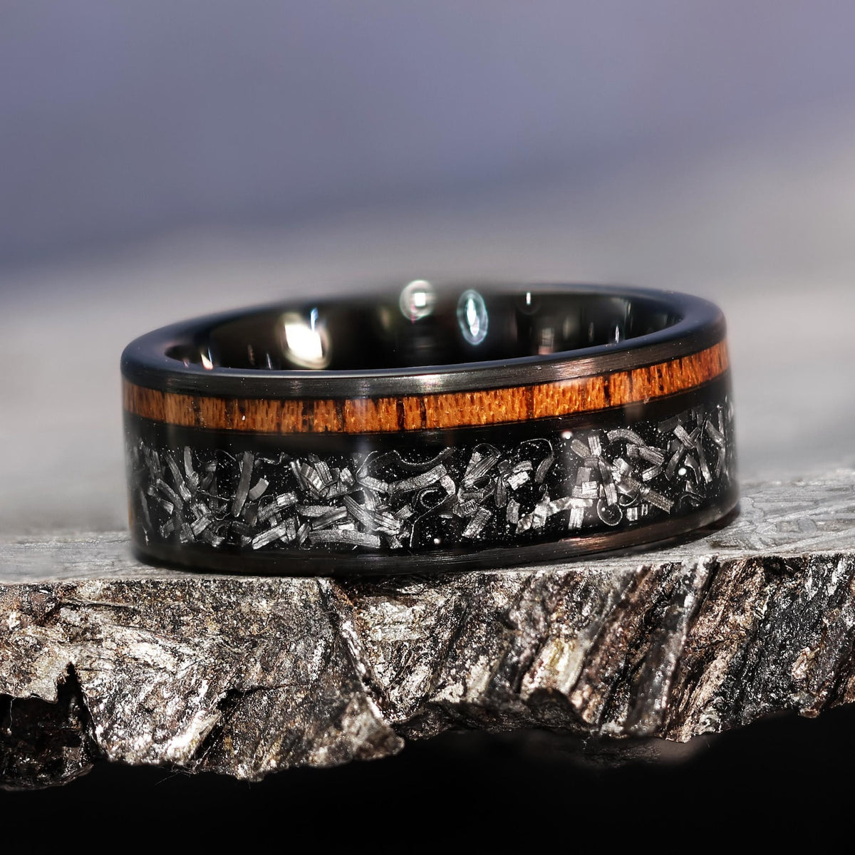 Hawaiian Koa Meteorite 8mm Band Gibeon Space Rock