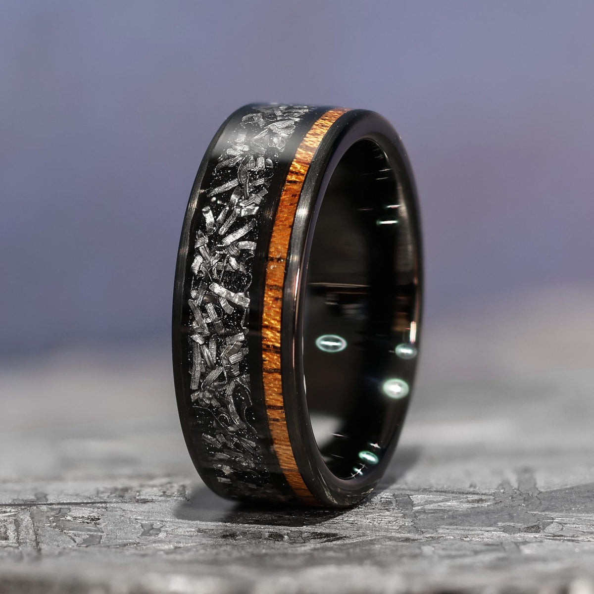 Hawaiian Koa Meteorite 8mm Band Gibeon Space Rock
