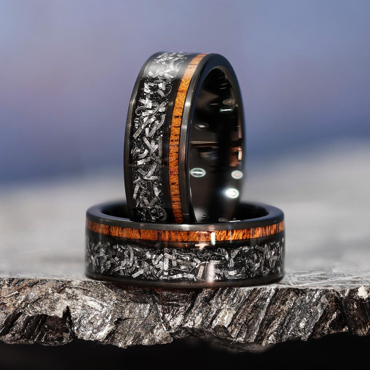 Hawaiian Koa Meteorite 8mm Band Gibeon Space Rock
