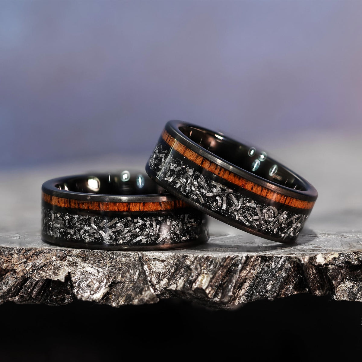 Hawaiian Koa Meteorite 8mm Band Gibeon Space Rock