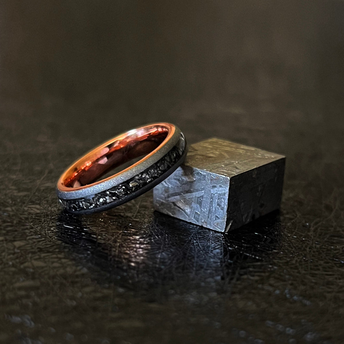 Meteorite Sandblasted with Rose Gold