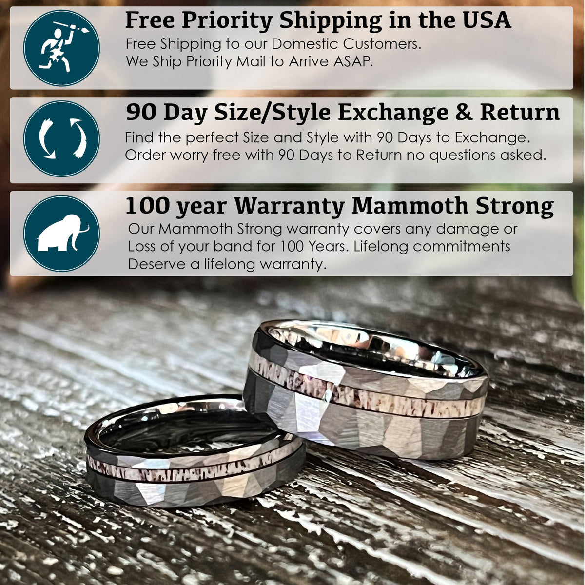 Reclaimed Antler Hammered Tungsten Wedding Band: The Silver Elk Ring