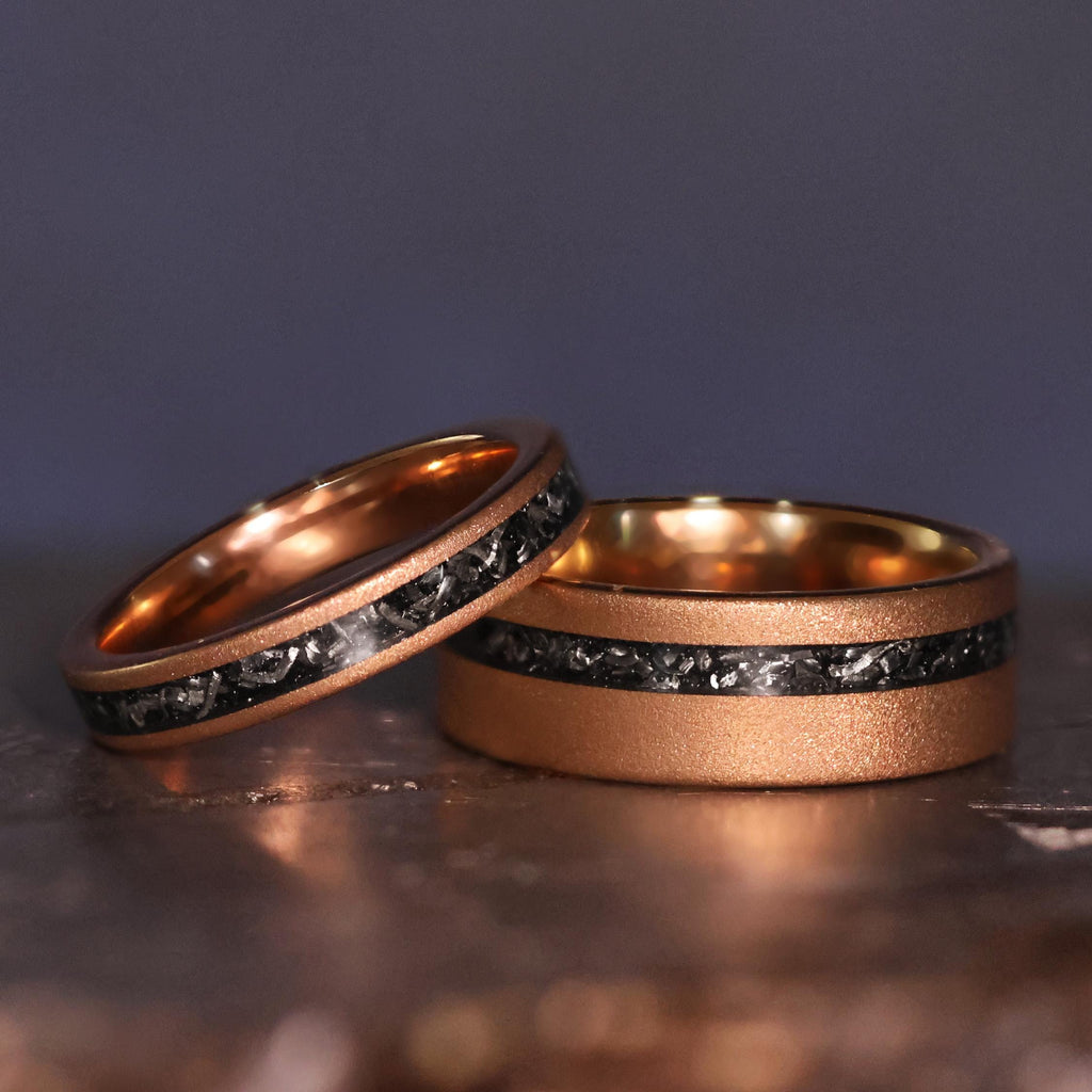 Couples Set | Rose Gold Meteorite | 18k Sandblasted Tungsten