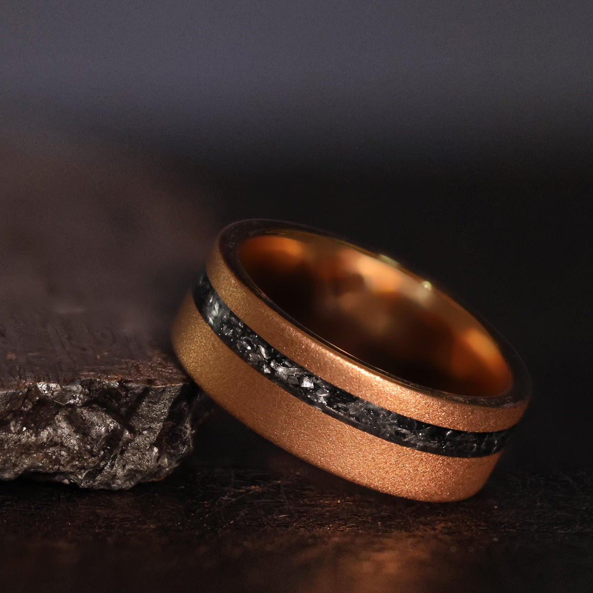 Couples Set | Rose Gold Meteorite | 18k Sandblasted Tungsten