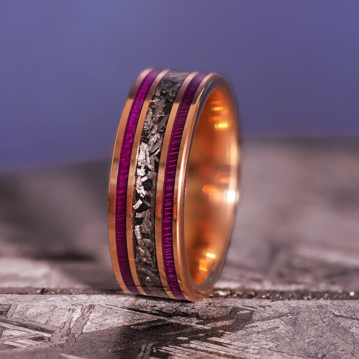 18k Gold Meteorite Core Purple Boxelder Band