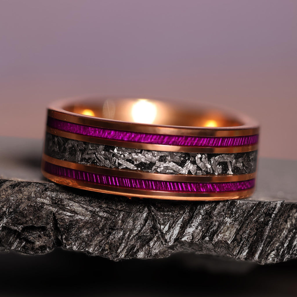 18k Gold Meteorite Core Purple Boxelder Band