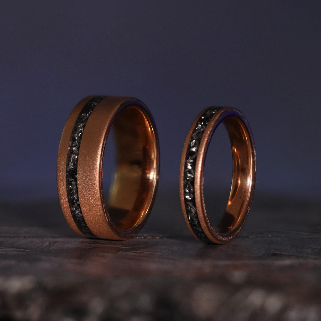 Couples Set | Rose Gold Meteorite | 18k Sandblasted Tungsten