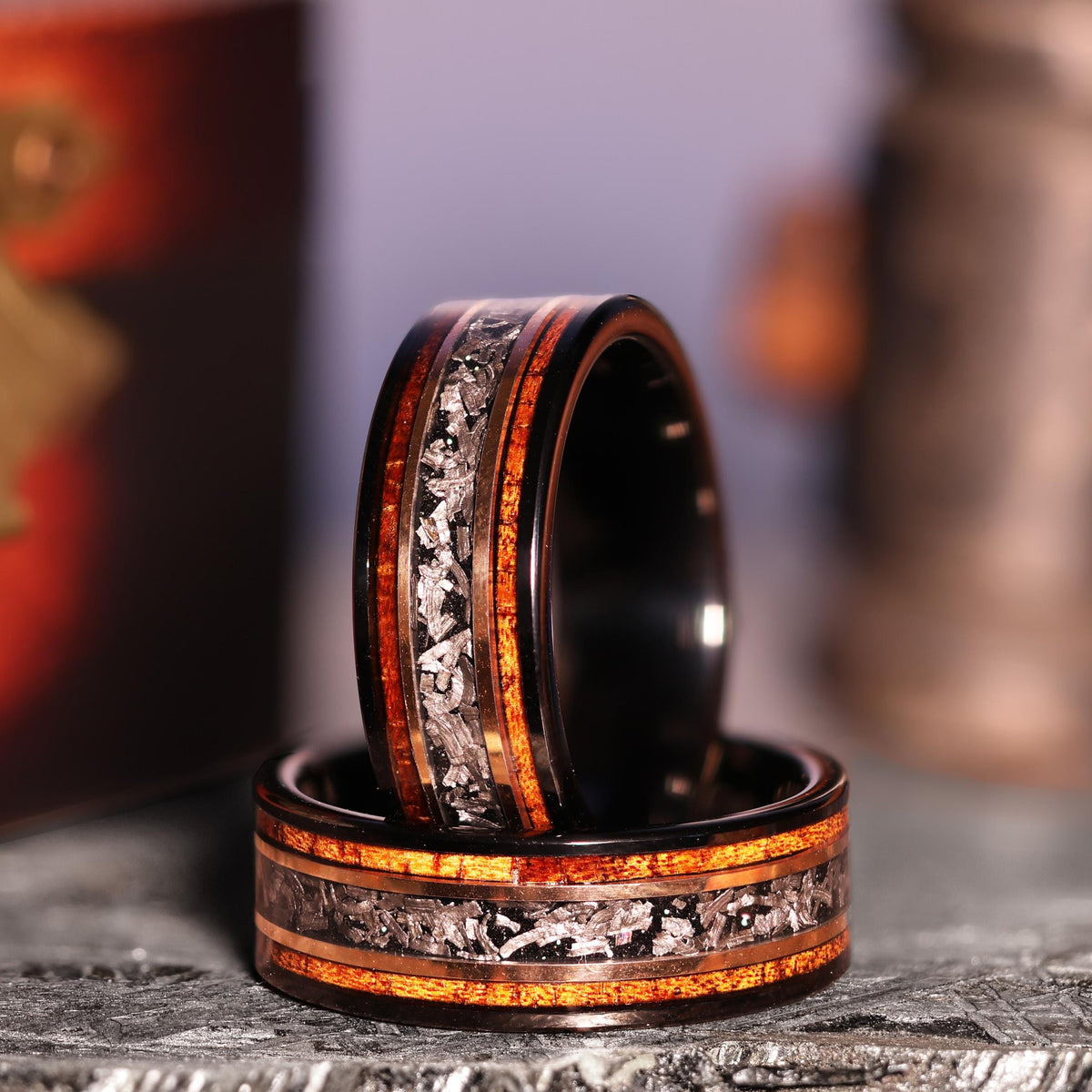 18k Gold Koa Meteorite Core Hawaiian Wood Ring