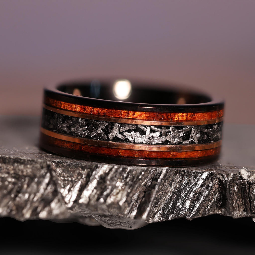 18k Gold Koa Meteorite Core Hawaiian Wood Ring