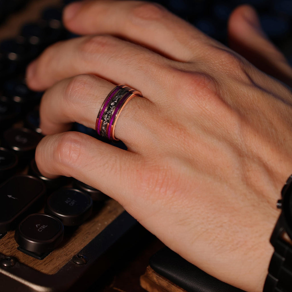 18k Gold Meteorite Core Purple Boxelder Band
