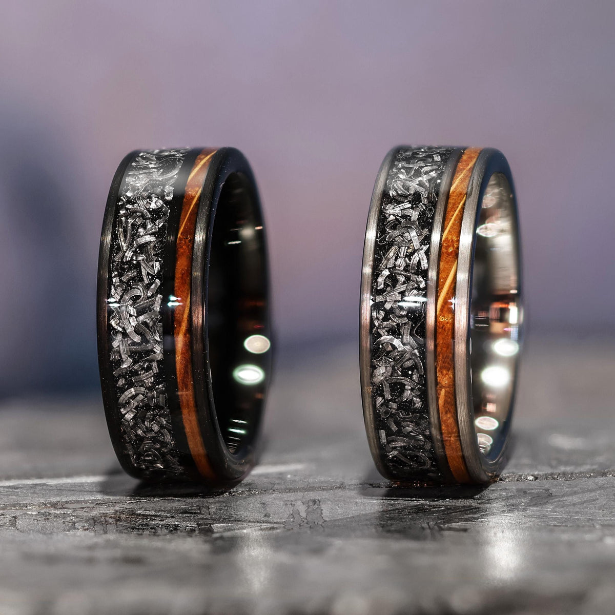 Gibeon Meteorite Whiskey Barrel Wood Ring