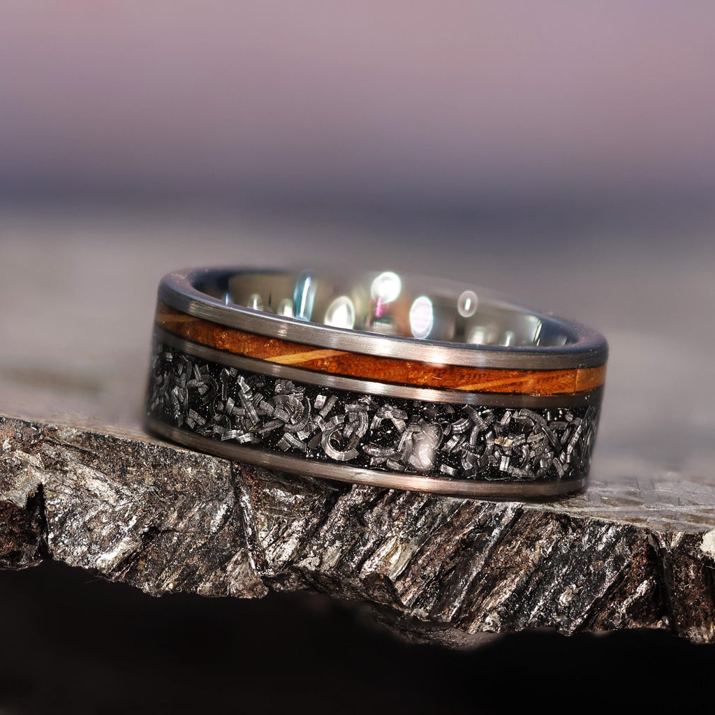 Gibeon Meteorite Whiskey Barrel Wood Ring