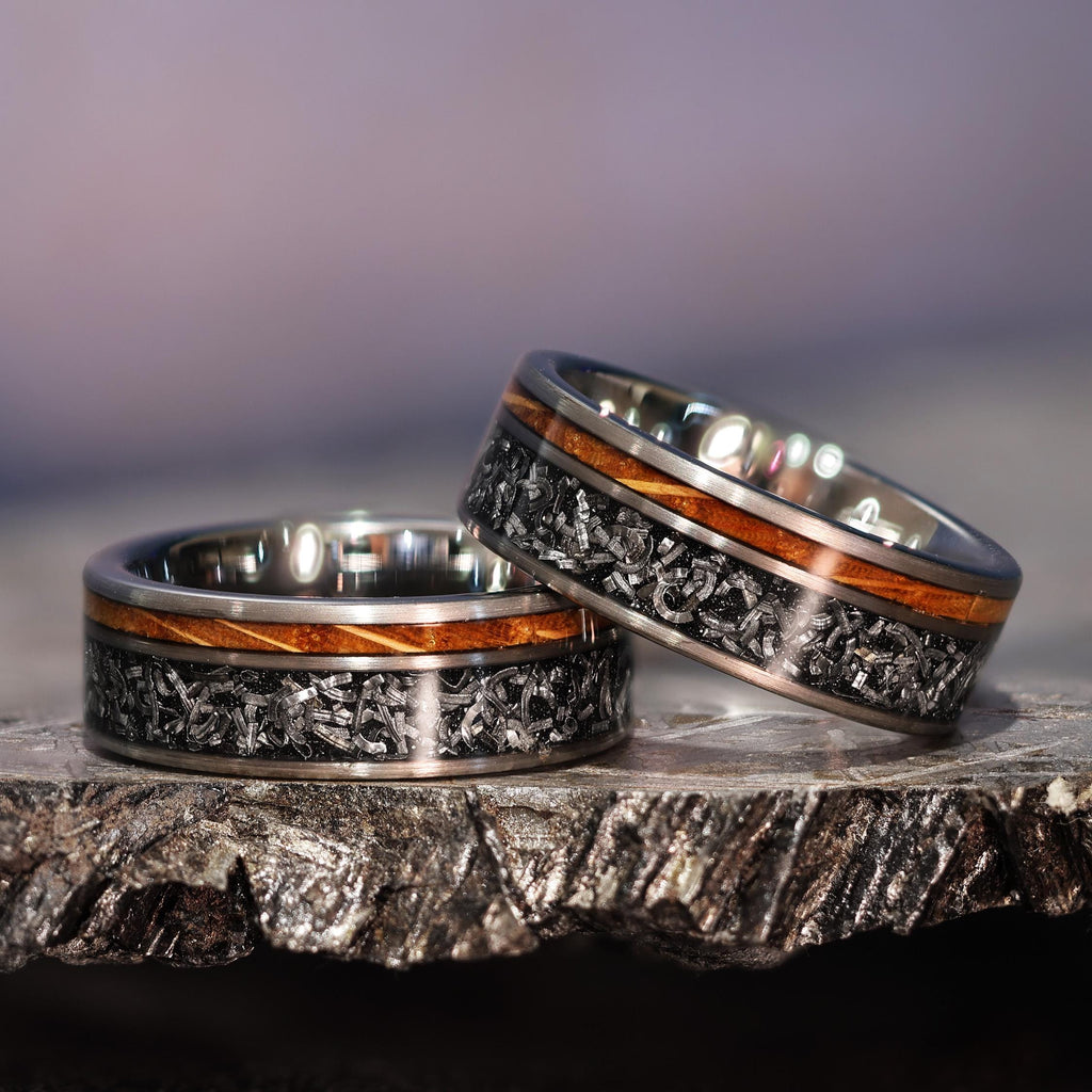 Gibeon Meteorite Whiskey Barrel Wood Ring