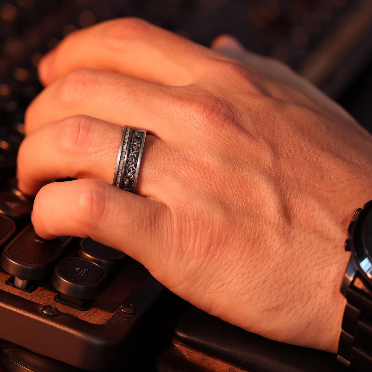 Elk Meteorite Wedding Ring in 8mm Wedding Band
