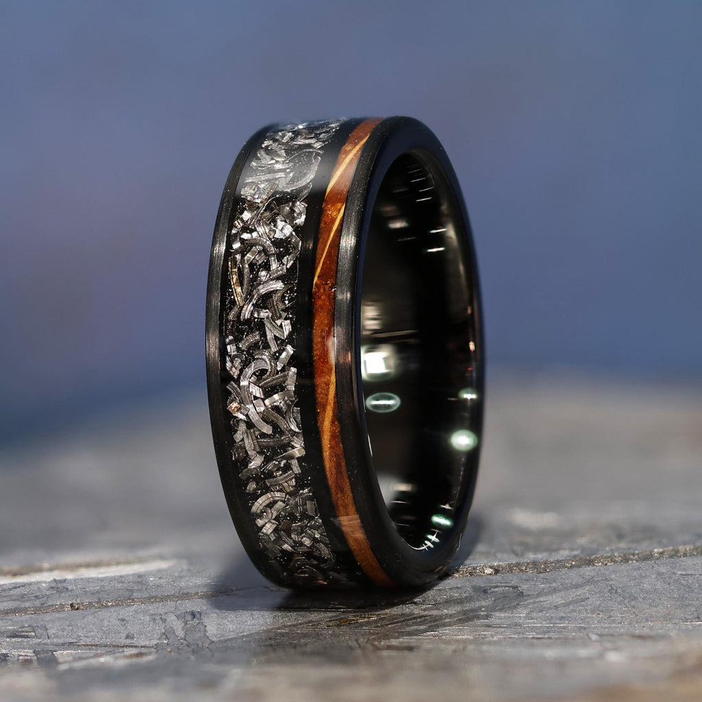 Gibeon Meteorite Whiskey Barrel Wood Ring