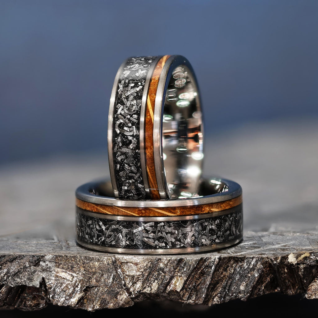 Gibeon Meteorite Whiskey Barrel Wood Ring