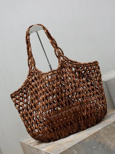 Y*S*L 2026 Icare Wooden Bead 46cm Brown Woven Bag
