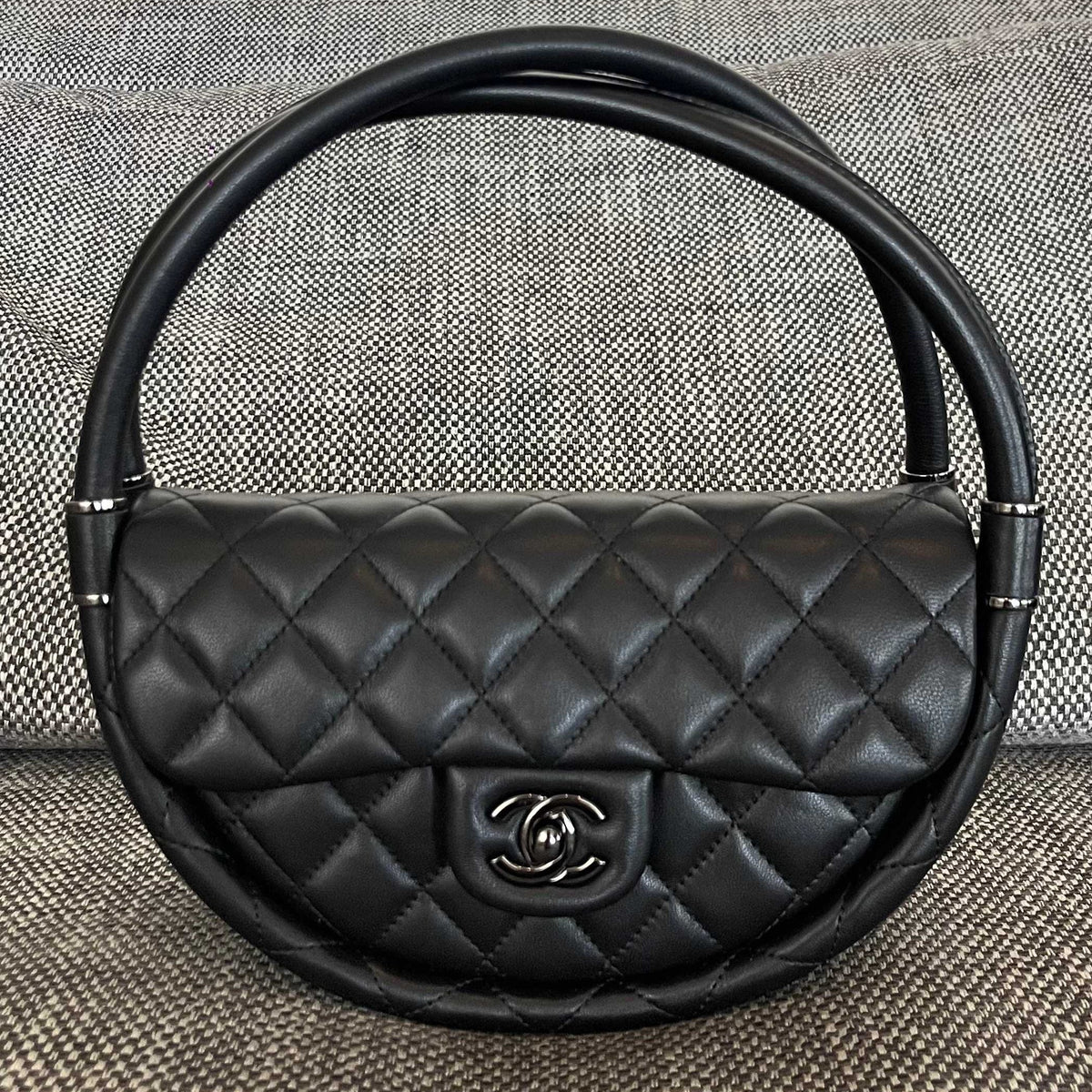C*C 26s Hula Hoop Bag 24cm Black Quilted Lambskin