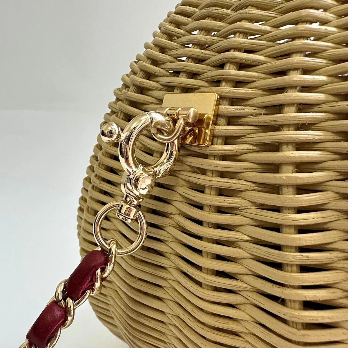 C*C 26s Structured Basket Bag Beige Wicker Leather