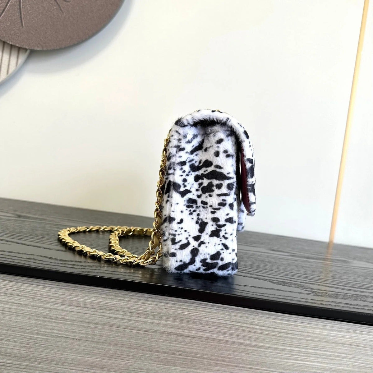 C*C 2026 Leopard Print 25cm Flap Bag White Black Ponyhair Leather