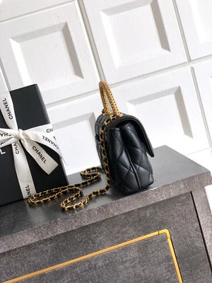 Ch*nel 2026 Quilted Coco Handle Flap Bag 14cm Black Calfskin