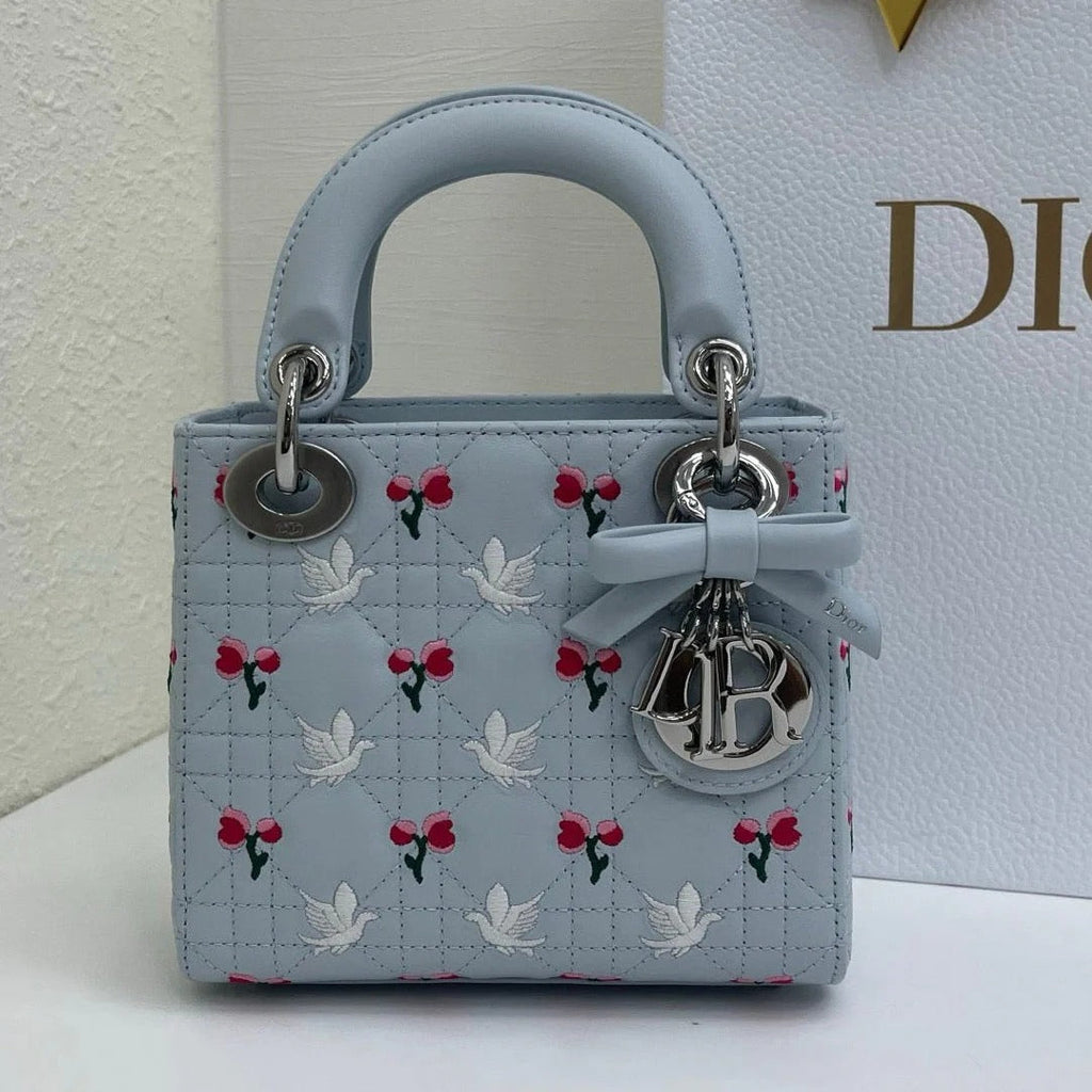 C*D 2026 Bird Rose Design Lady D*or Bag Lambskin