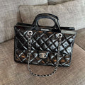 C*C 2026 Delivery Tote Bag 30cm Black Glossy Calfskin